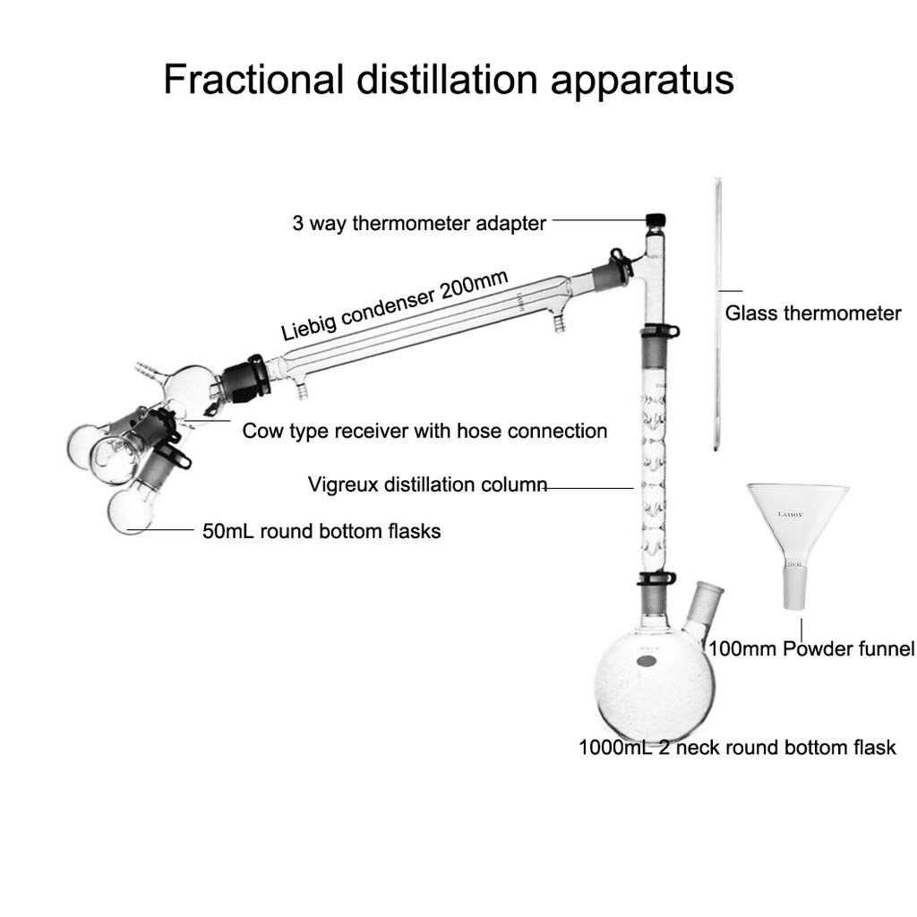 Laboy Glass Vacuum Or Reduced-Pressure Fractional Distillation Apparatus 24/40 Lab Glassware Kit