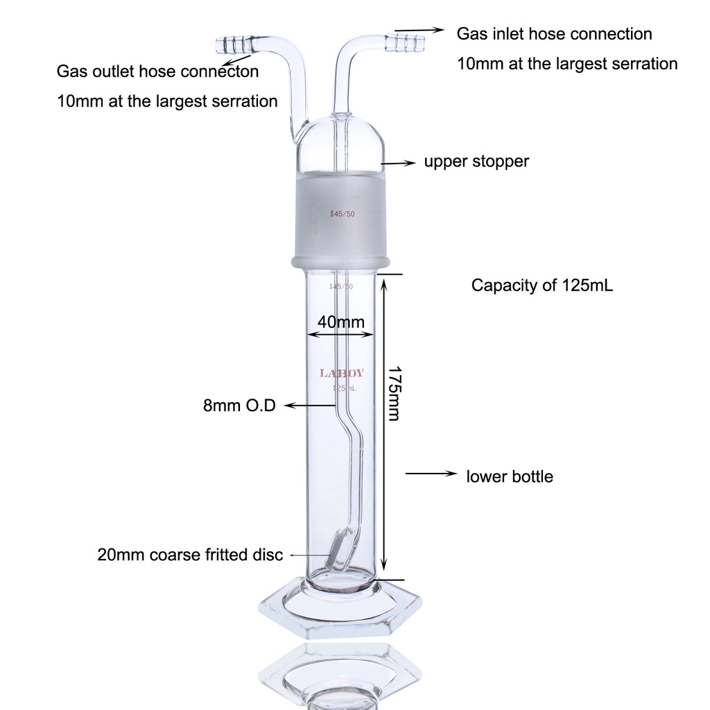 Laboy Glass Tall Form Cylindrical Borosilicate Glass Bottle with Angled Fritted Disc