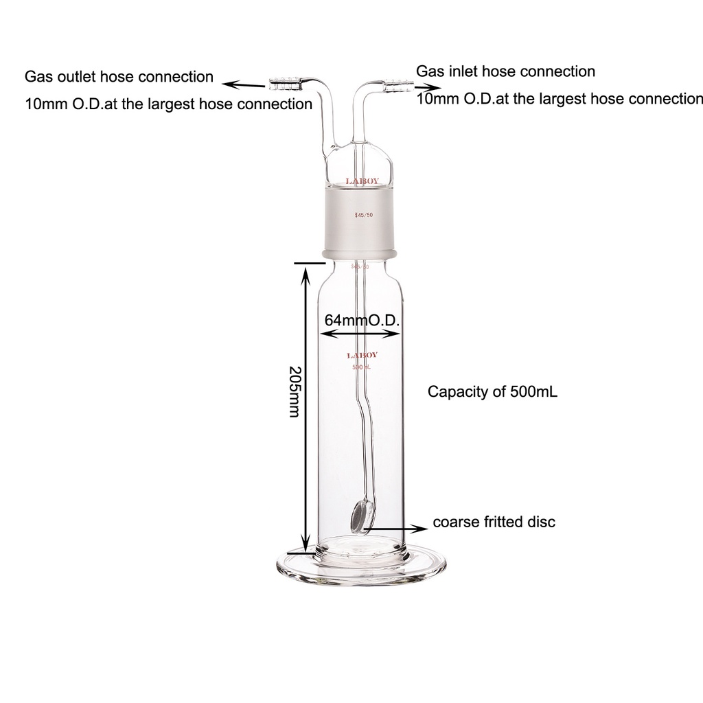 Laboy Glass Tall Form Cylindrical Borosilicate Glass Bottle with Angled Fritted Disc
