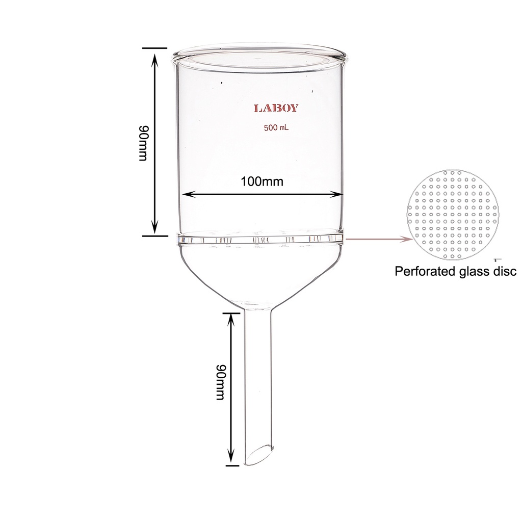Laboy Glass Buchner Filter Funnel With 90mm O.D.Perforated Plate 500ml