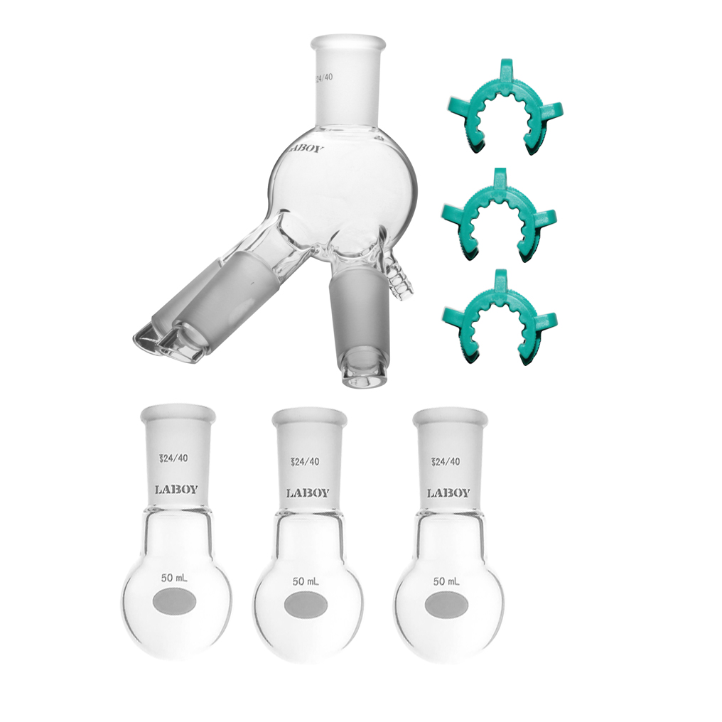 Laboy Glass 24/40 Distillation Receiver W/ Hose Connection&3Pcs Rbf 3 Pcs Clips