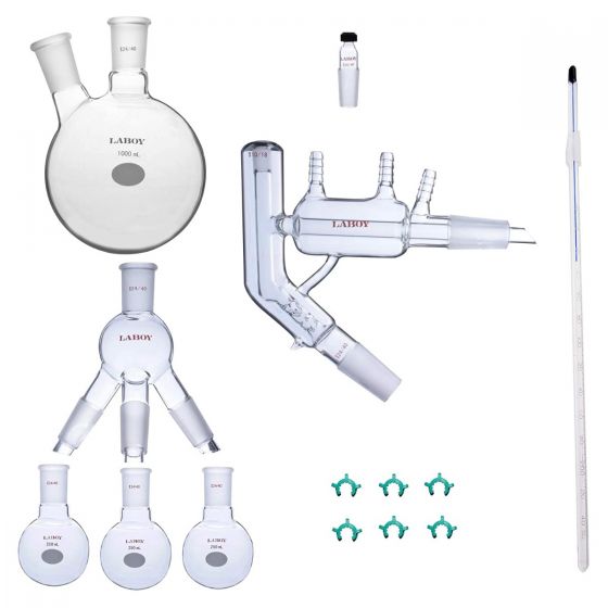 Laboy Glass Chemistry Lab Glassware Distillation Set 24/40 Distilling Appratus