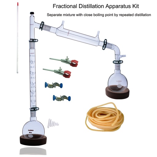 Laboy Glass Fractional Distillaton Apparatus Kit Fractionating Distilling Set with 24/40 Joints & Vigreux Column Organic Chemistry Lab Glassware Equipment