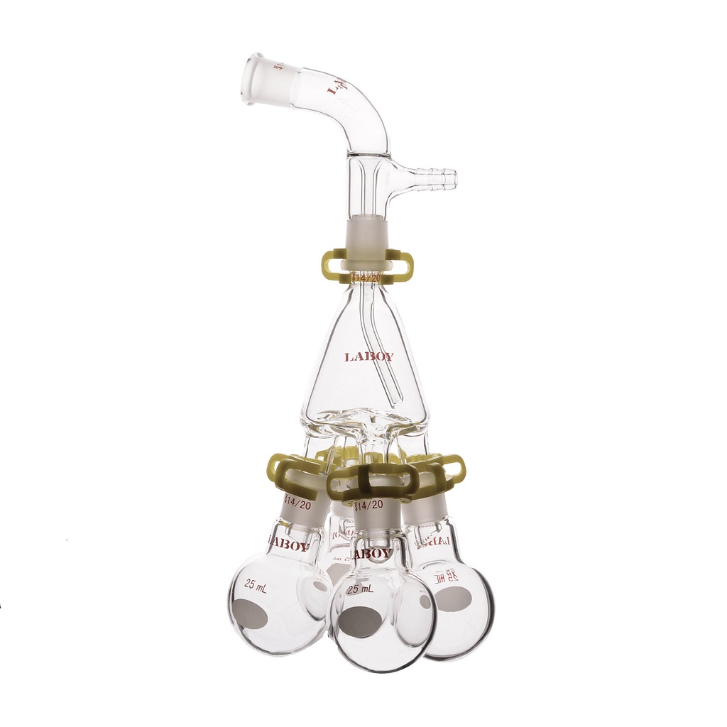 Laboy Glass Distillation Receiving Set with Rotating Cow Receiver Bent Orientation