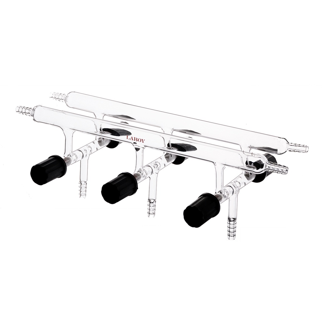 Laboy Glass Double Maniflod Vacuum Gas Distributor For Schlenk Line  With High Vauum Valves  Air-Free Chemistry Lab Glassware