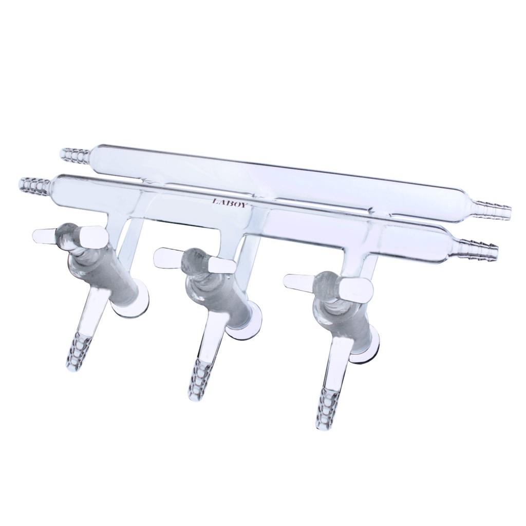 Laboy Glass Double Maniflod Vacuum Gas Distributor For Schlenk Line With Hollow Glass Stopcock Air-Free Chemistry Lab Glassware