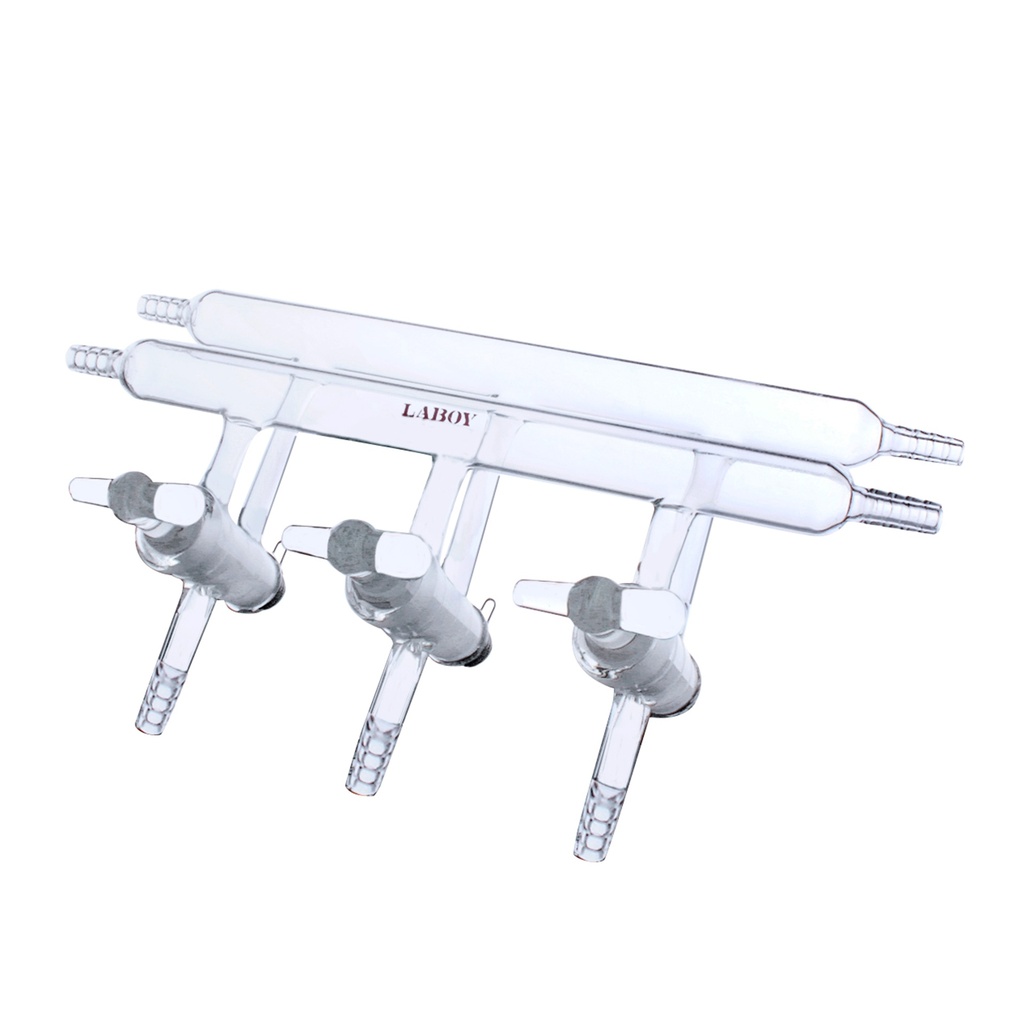 Laboy Glass Double Maniflod Vacuum Gas Distributor For Schlenk Line With Solid Glass Stopcocks Air-Free Chemistry 