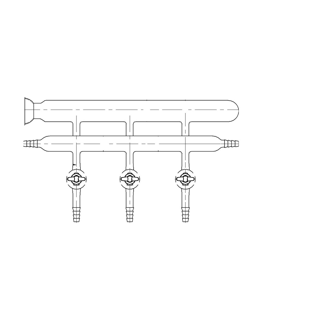 Laboy Glass Double Maniflod Vacuum Gas Distributor With Hollow Glass Stopcocks & 35/20 Spherical Joint Air-Free Chemistry Lab Glassware