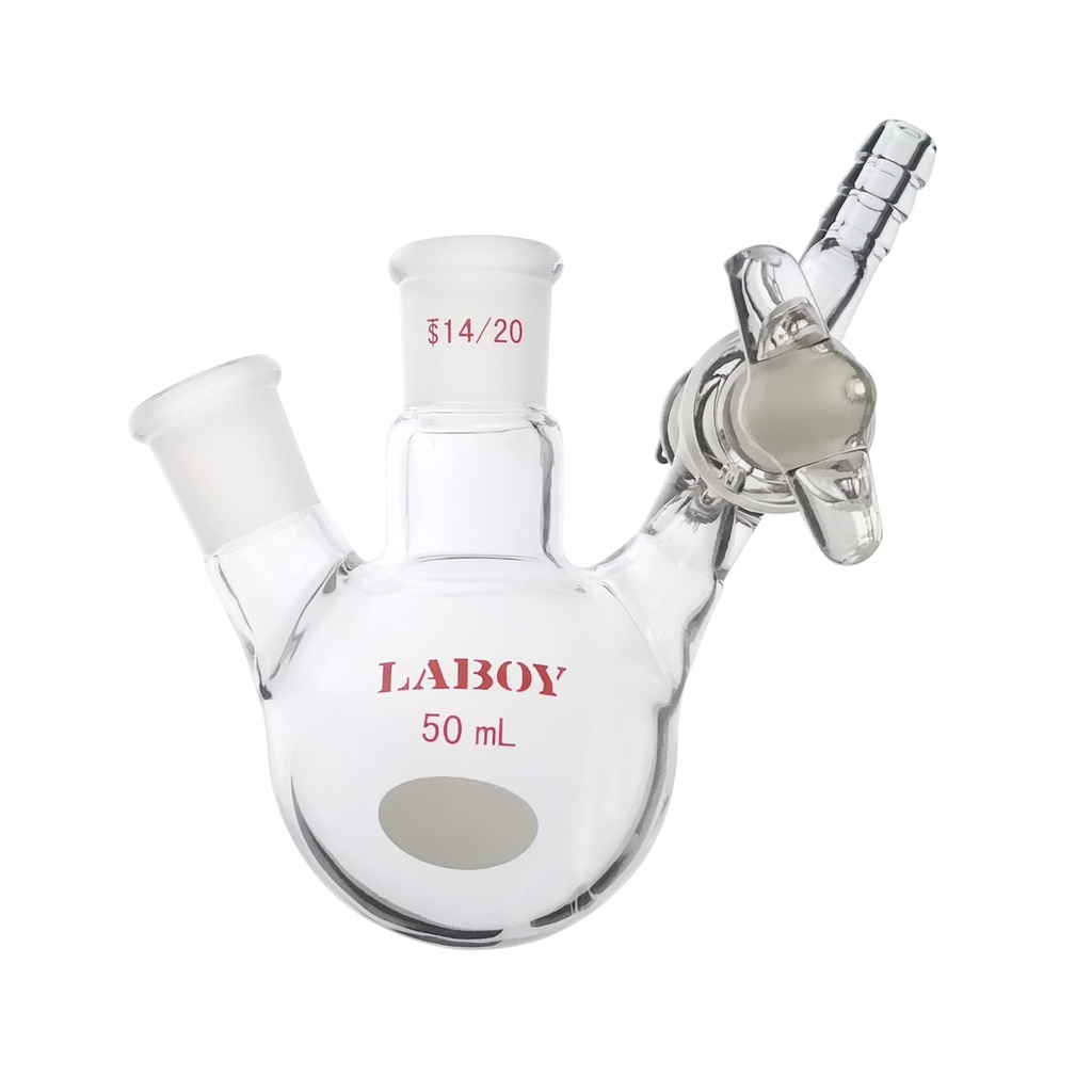 Laboy Glass Two-Neck Round Bottom Schlenk Flask with Glass Stopcock - Ideal for Reflux Reactions - 50mL to 500mL