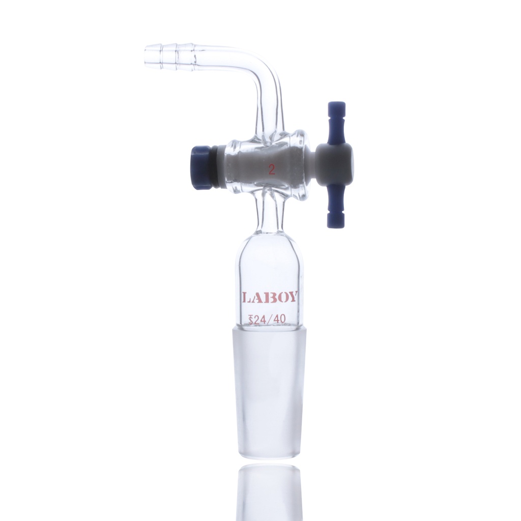Laboy Glass Vacuum Flow-Control Adapter With PTFE Stopcock 90Dgr Bent