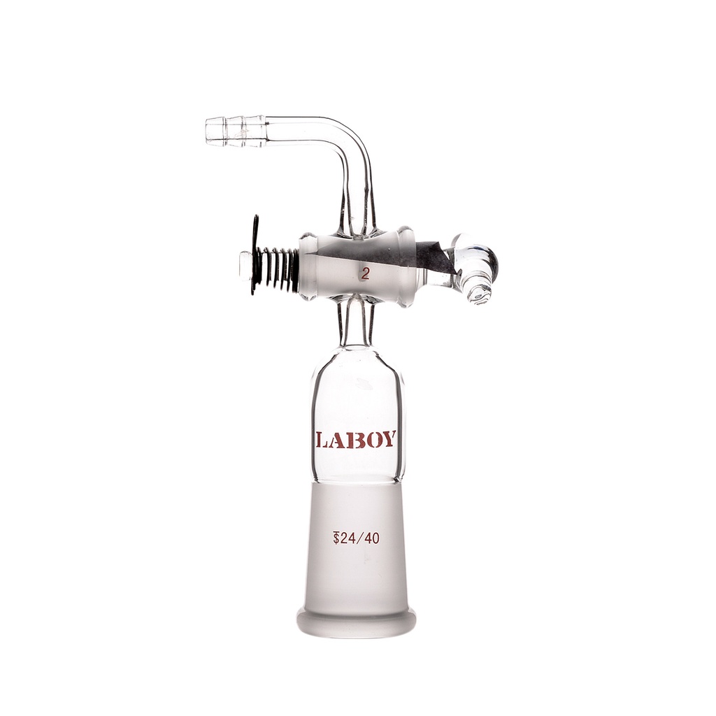 Laboy Glass Vacuum Flow-Control Adapter with Outer Joint and Glass Stopcock - 90-Degree Bent