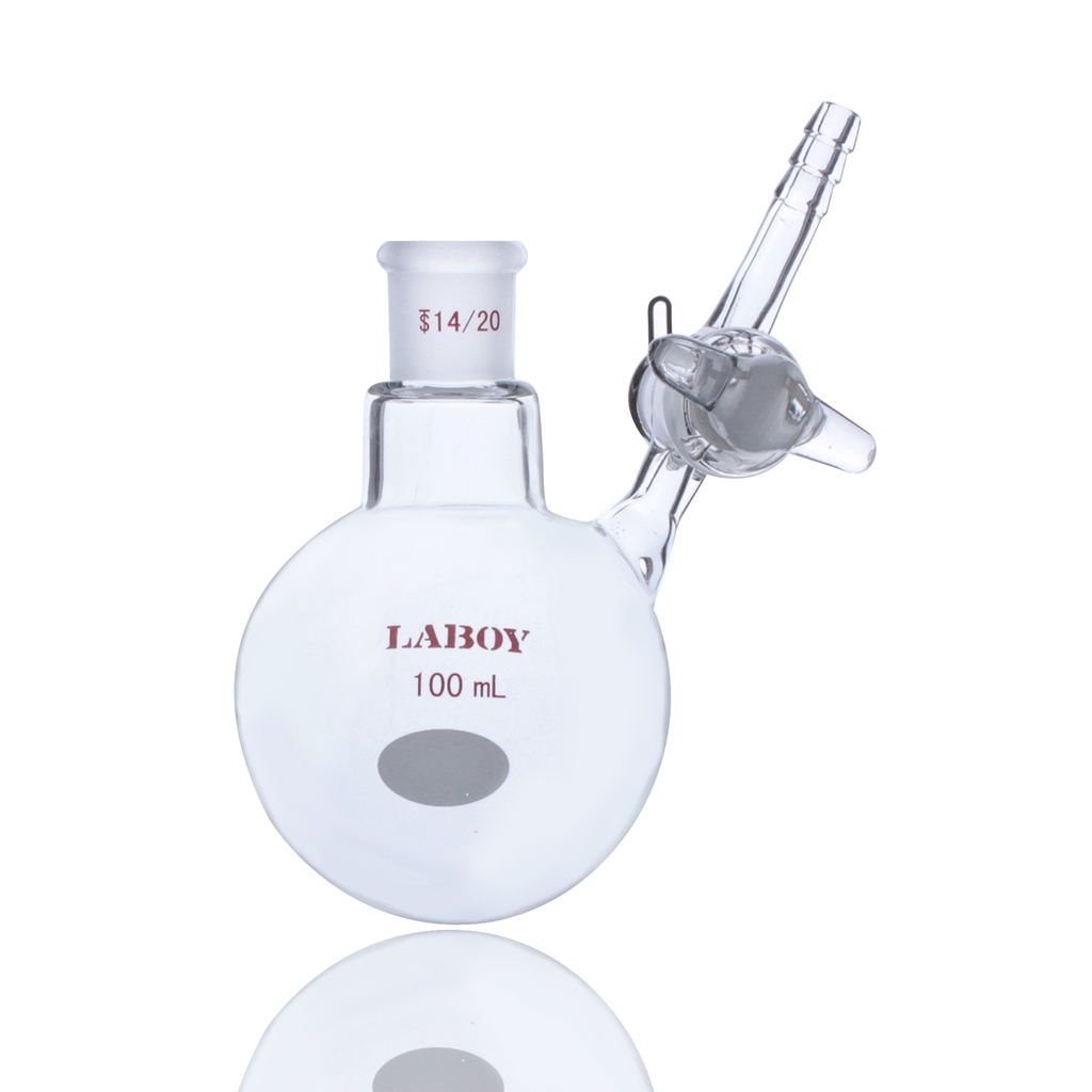 Laboy Heavy Wall Round Bottom Schlenk Flask with Glass Stopcock - 50mL to 500mL