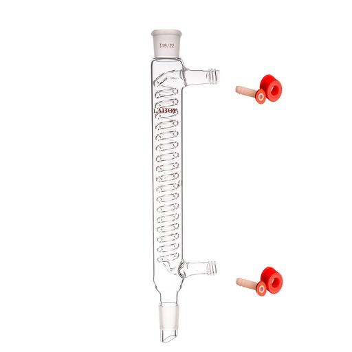 Laboy Glass Coiled Condenser for Distillation and Reflux Apparatus With Removable Hose Connection