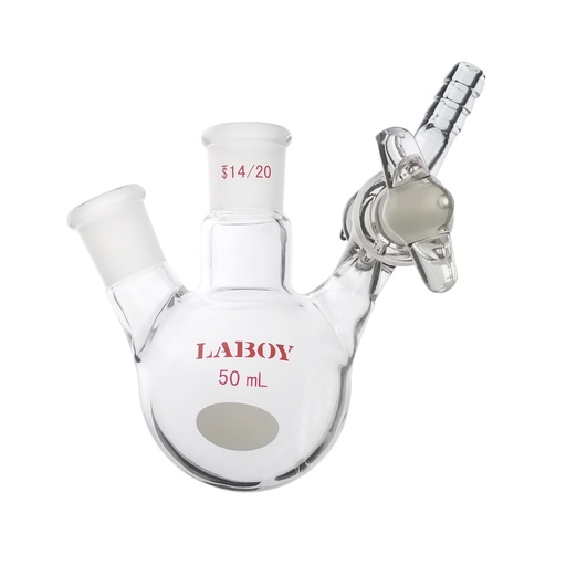 Laboy Glass Two-Neck Round Bottom Schlenk Flask with Glass Stopcock - Ideal for Reflux Reactions - 50mL to 500mL