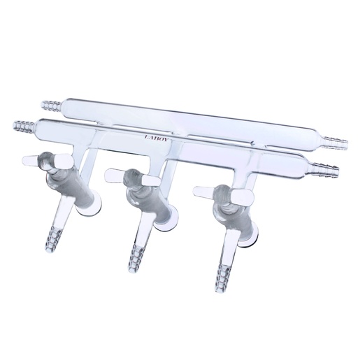 Laboy Glass Double Maniflod Vacuum Gas Distributor For Schlenk Line With Hollow Glass Stopcock Air-Free Chemistry Lab Glassware