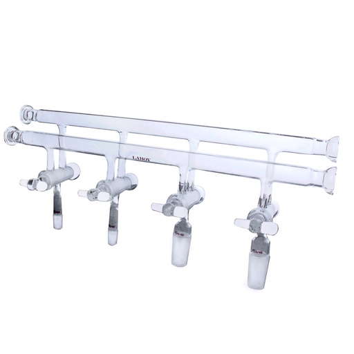 [HMM012901] Laboy Glass Double Manifold With 4Mm High Vacuum Stopcock And #15 O-Ring Joint