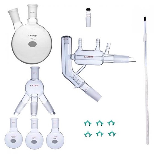 [HMK3102] Laboy Glass Chemistry Lab Glassware Distillation Set 24/40 Distilling Appratus